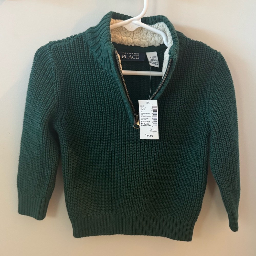 NWT The Children's Place Forest Green Half-Zip Sweater — 9-12 Months